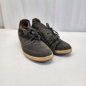 Crown Vintage Womens Wedge Suede Grey Shoes With Tassel Shoe Laces Size 9